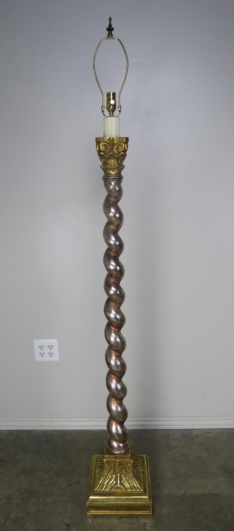 Pair of Silver and Gold Leaf Standing Lamps with Parchment Shades For