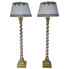 Pair of Silver & Gold Leaf Standing Lamps with Parchment Shades