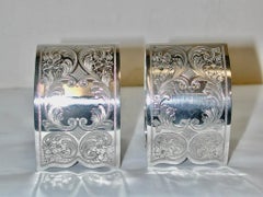 Pair Of Silver Hand Engraved Napkin Rings Dated 1906 Martin Hall & Co Sheffield