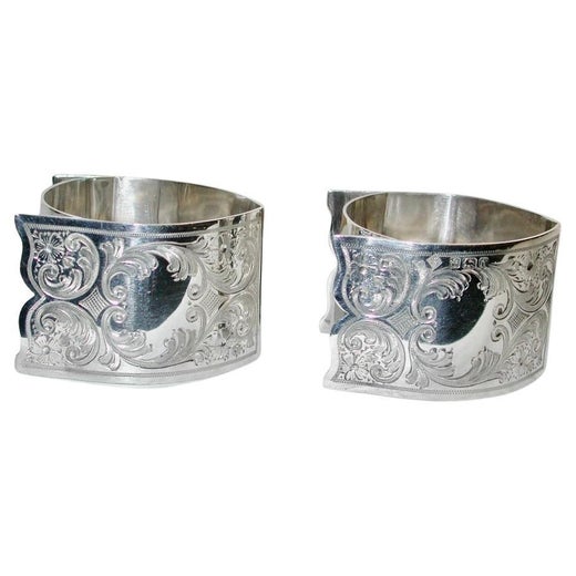 Pair Of Silver Hand Engraved Napkin Rings Dated 1906 Martin Hall & Co Sheffield