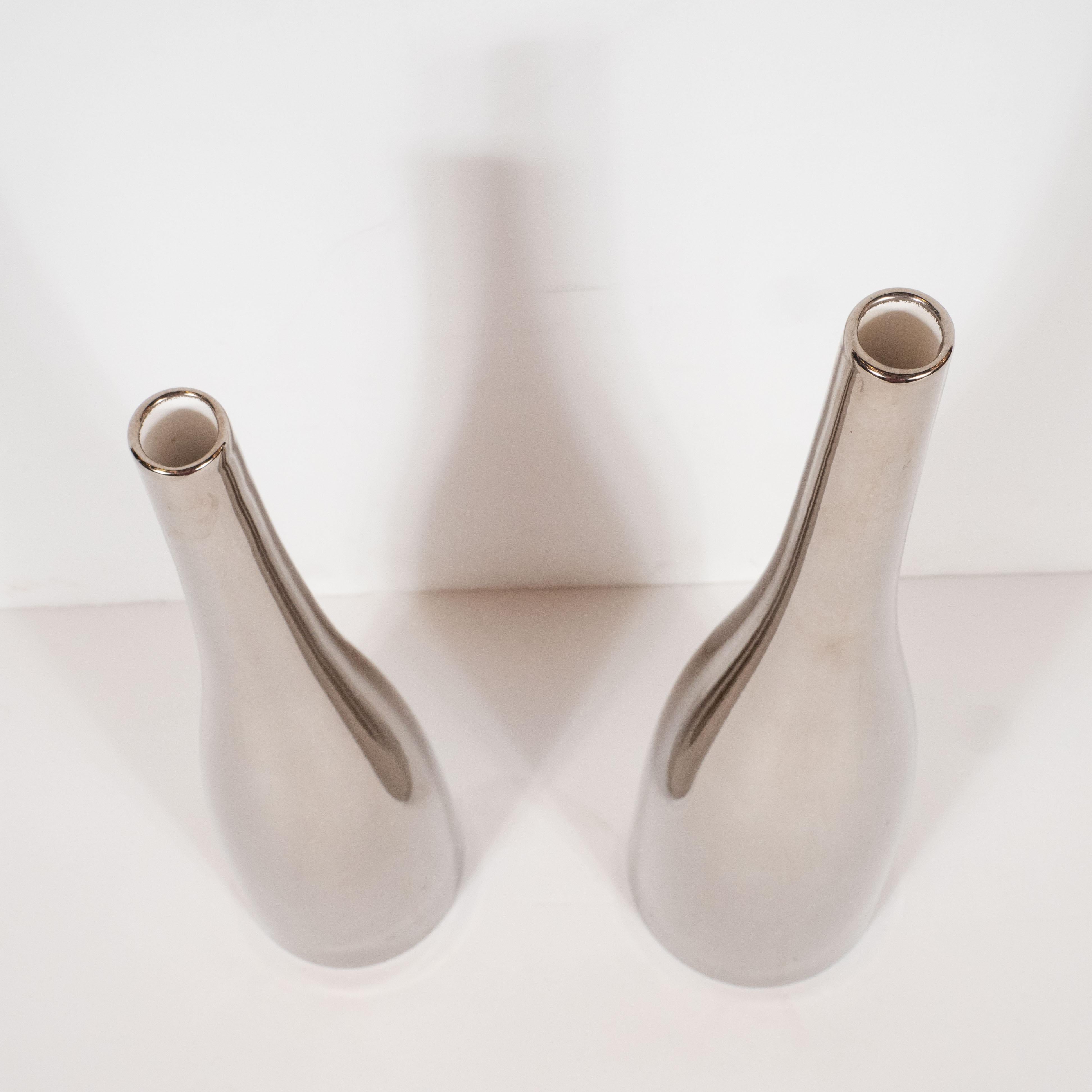 Pair of Silver Hued Ceramic Vases by Jacques Molin for Faiencerie de Charolles In Excellent Condition In New York, NY