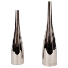 Pair of Silver Hued Ceramic Vases by Jacques Molin for Faiencerie de Charolles