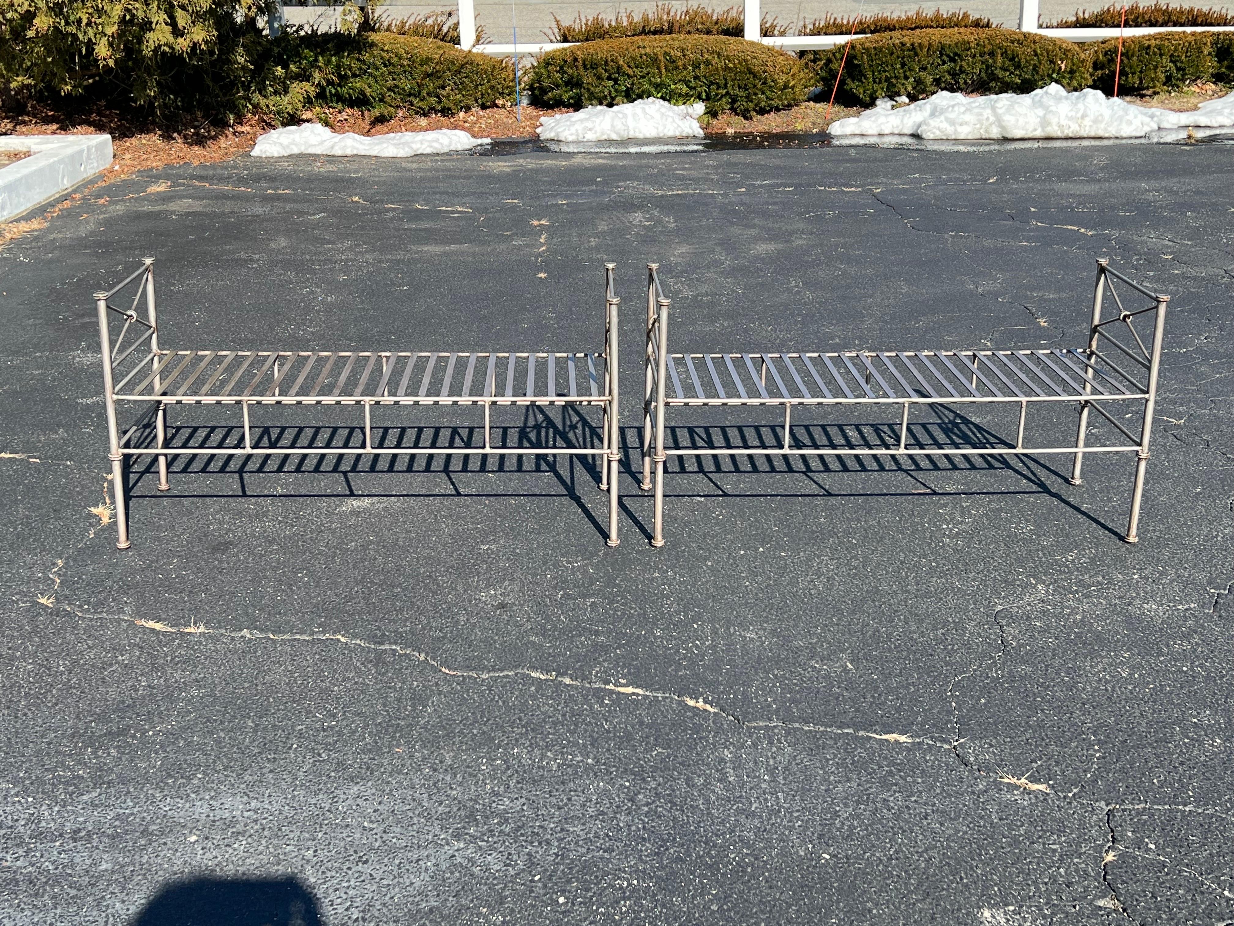 Pair of Silver Iron Benches or Settees In Good Condition For Sale In Redding, CT