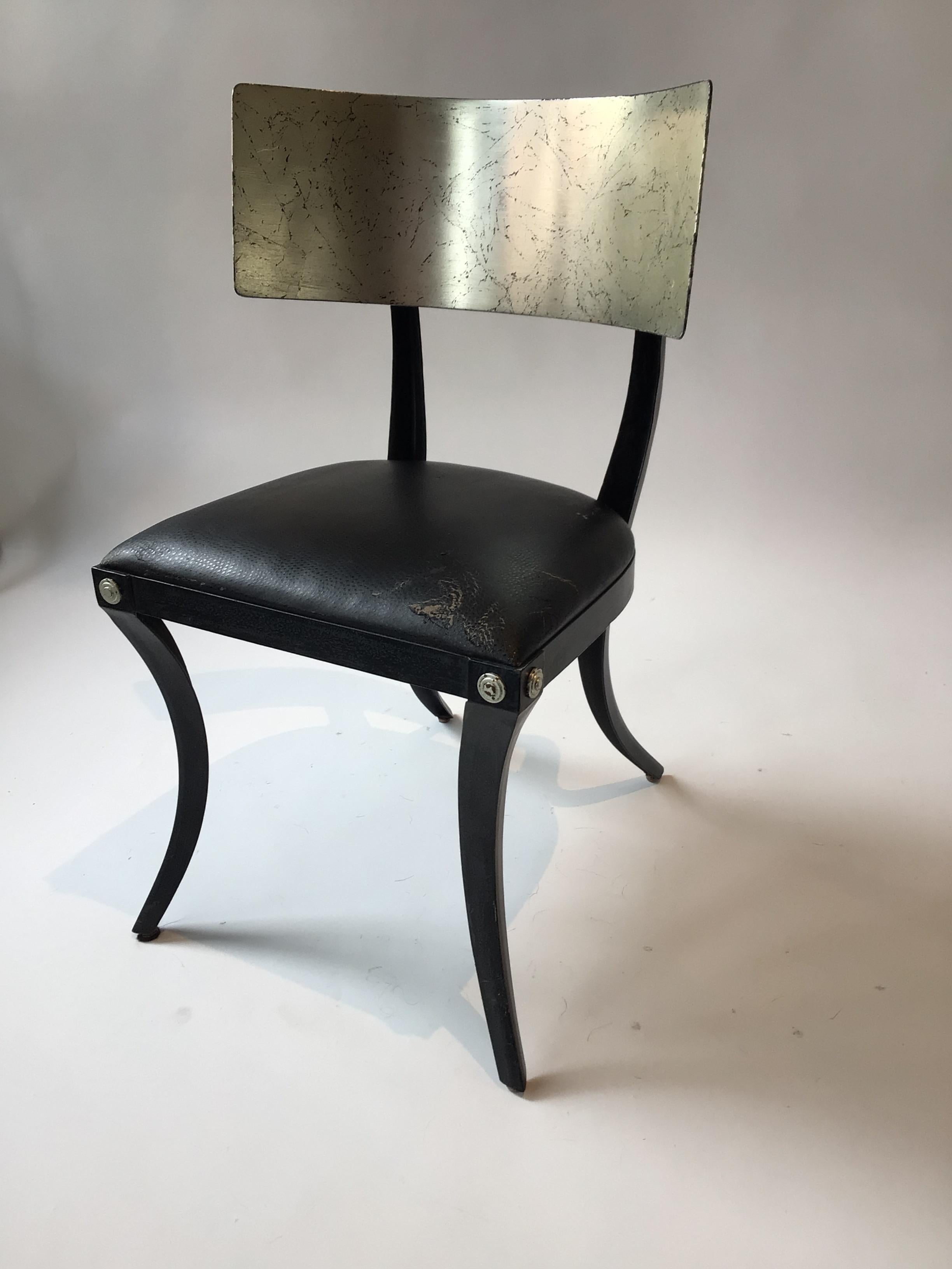 Pair of Silver Leaf Iron Klismos Chairs by Wicker Works In Good Condition In Tarrytown, NY
