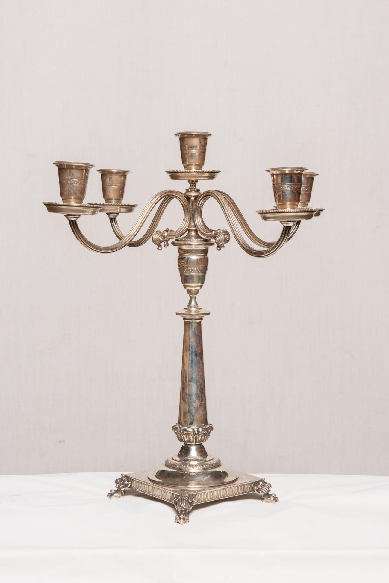 Hand-Carved Pair of Silver Italian Candelabra or Candlestick