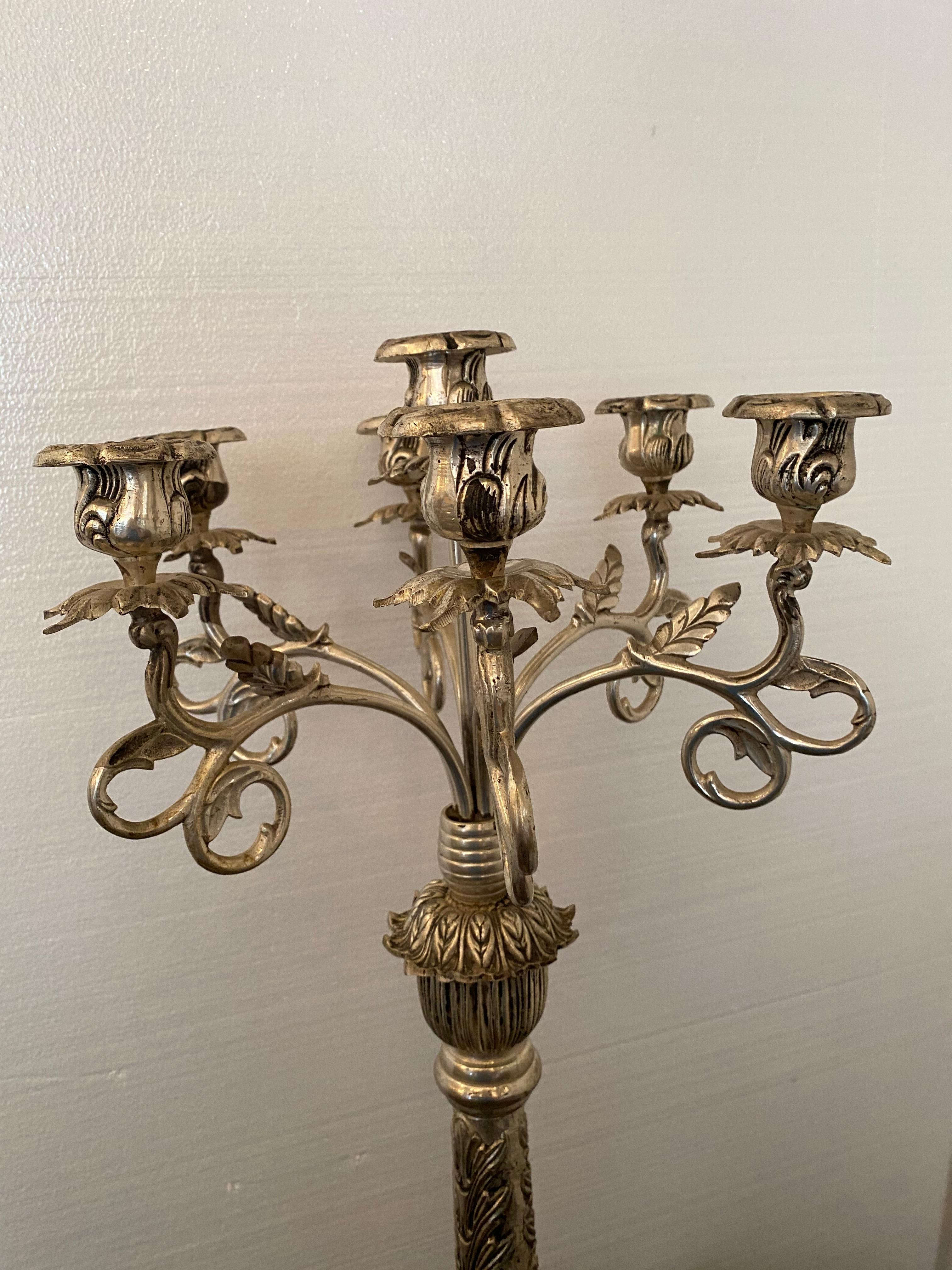 Pair of Silver Italian Candelabras In Excellent Condition For Sale In Dallas, TX