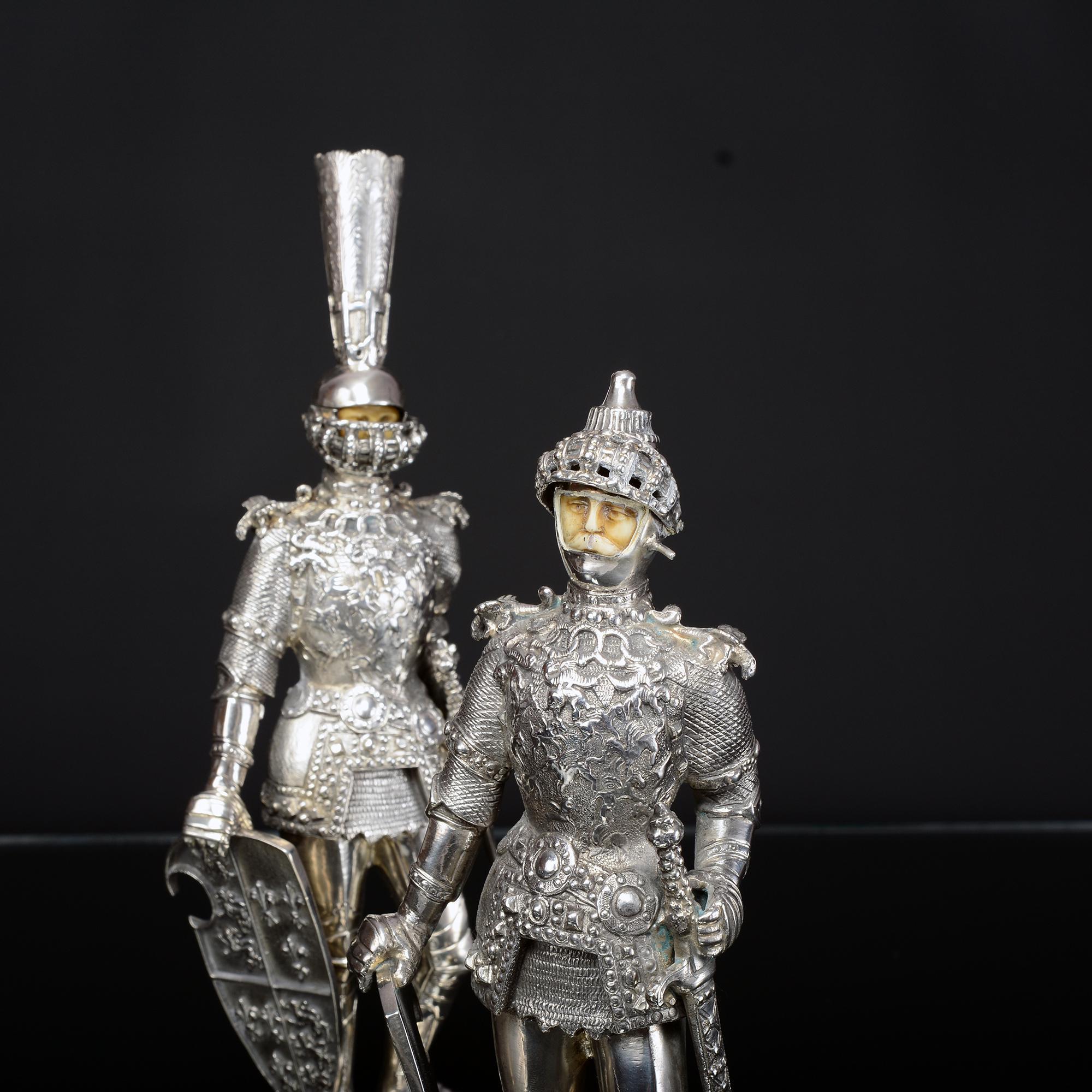 Pair of Silver Knight Figures For Sale at 1stDibs