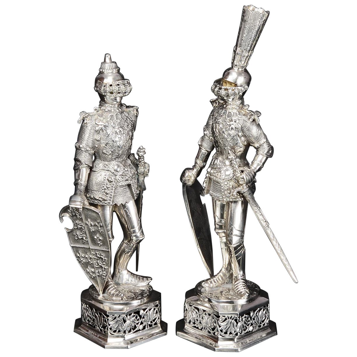 Pair of Silver Knight Figures
