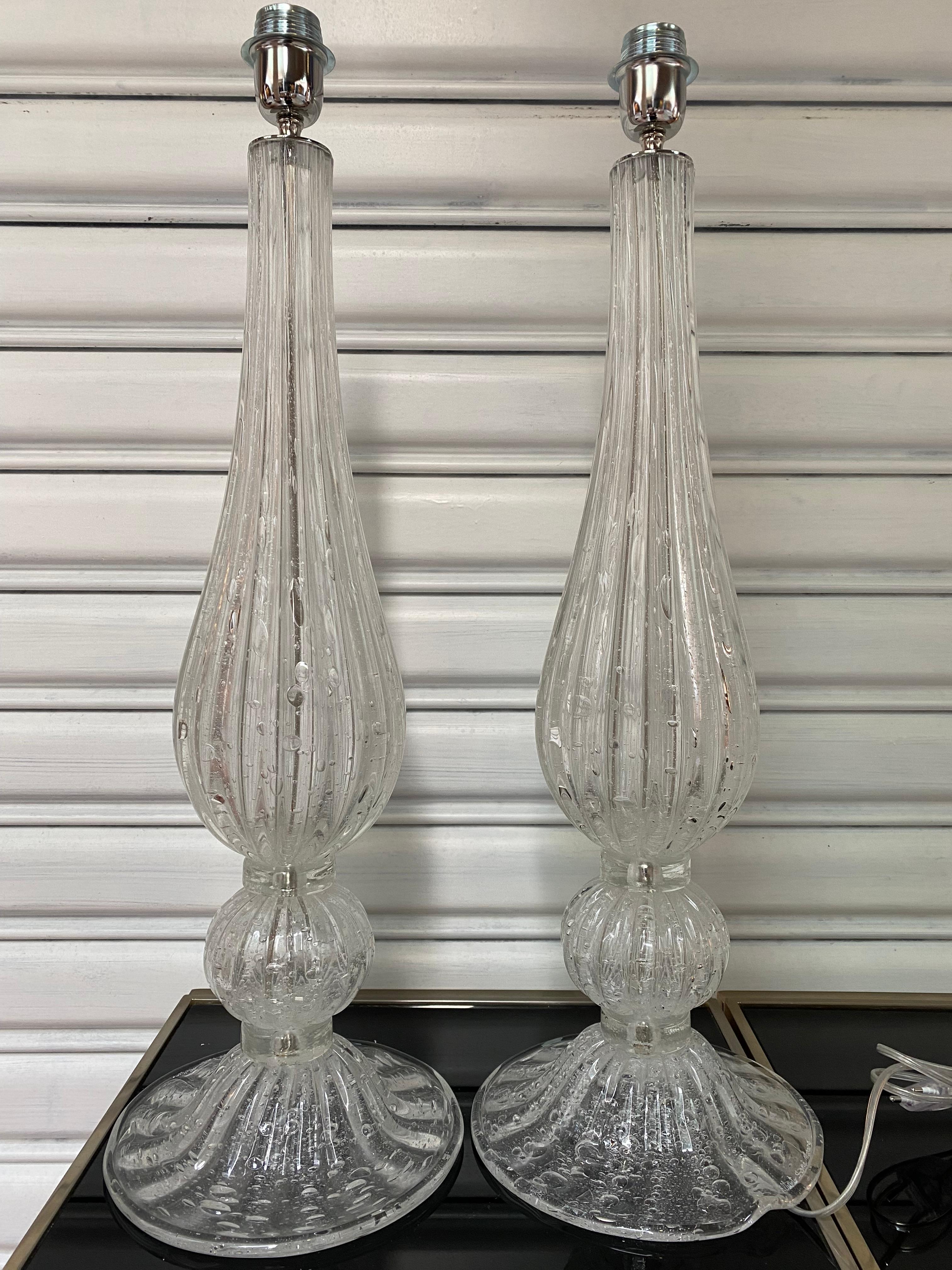 Pair of silver and transparent lamps Alberto Dona Murano (3 and 4)
Circa 1970
Signed on the foot 
Dimensions : h72x23cm

Price : 3700 € for the pair.
 