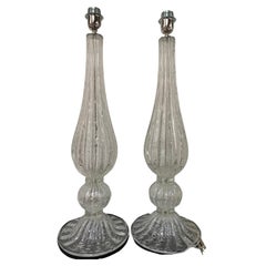 Vintage Pair of Silver Lamps Alberto Dona Murano 1970