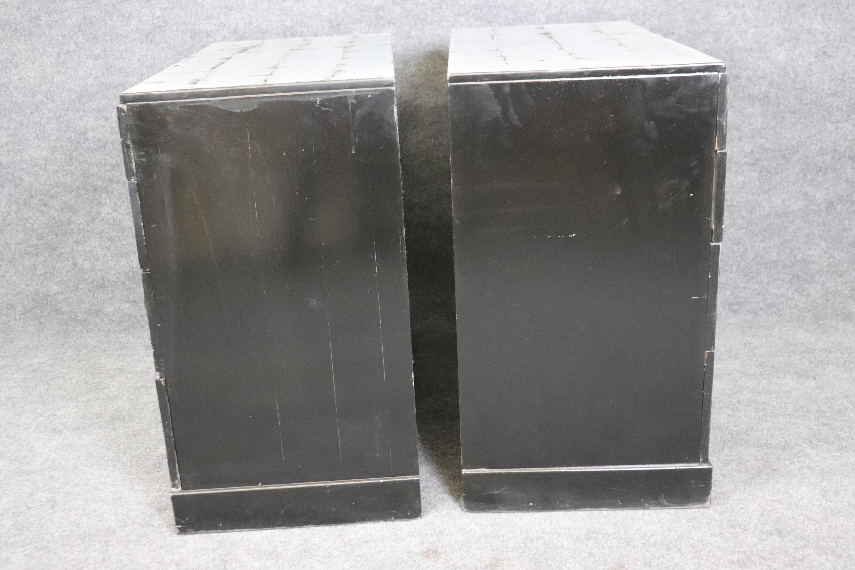 Mid-20th Century Pair of Silver Leaf Black Lacquer Cinguini attributed Dorothy Draper Commodes  For Sale