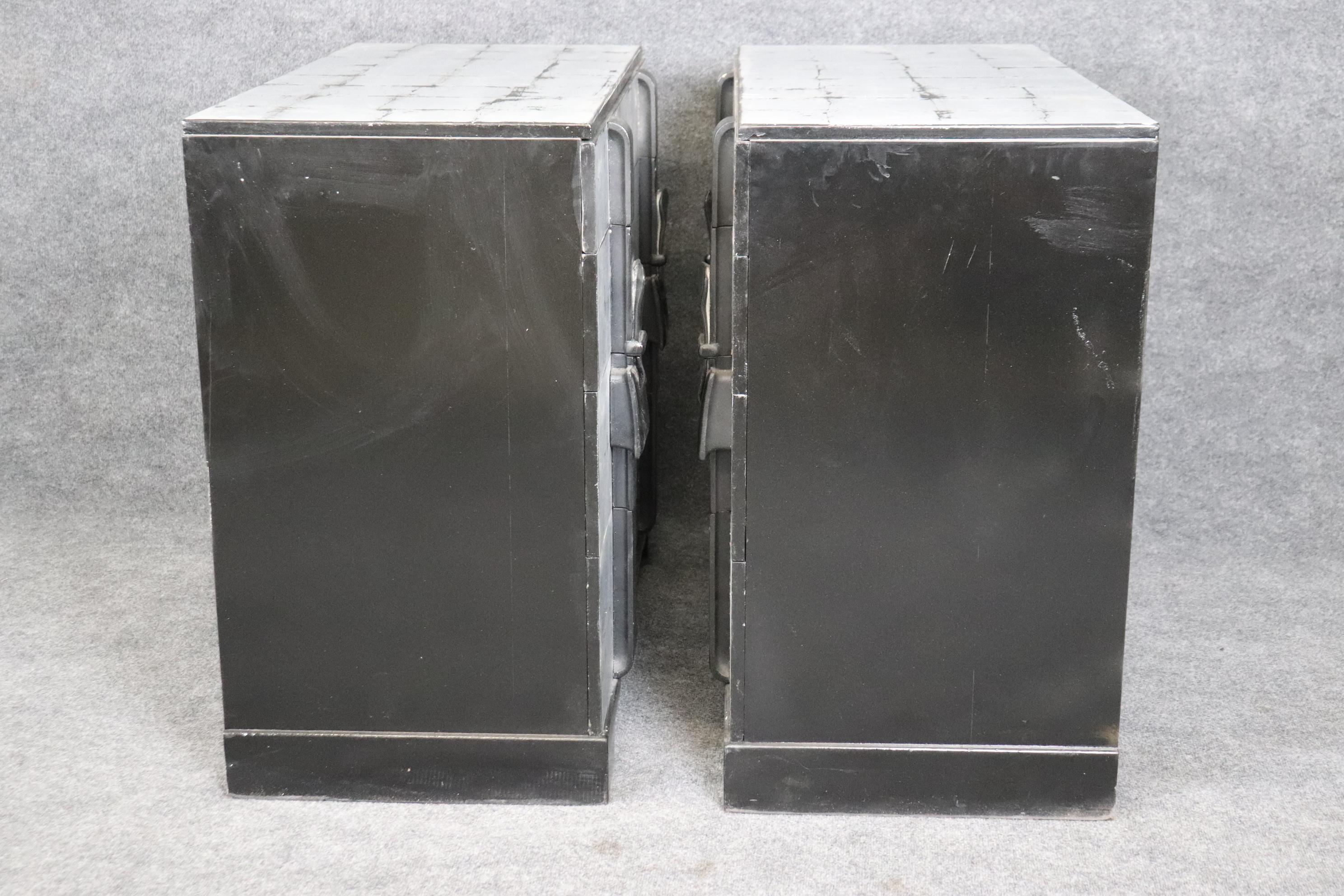 Walnut Pair of Silver Leaf Black Lacquer Cinguini attributed Dorothy Draper Commodes  For Sale
