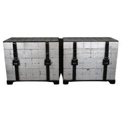 Retro Pair of Silver Leaf Black Lacquer Cinguini attributed Dorothy Draper Commodes 