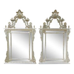 Pair of Silver Leaf Carved Italian Made LaBarge Mirrors, Circa 1970