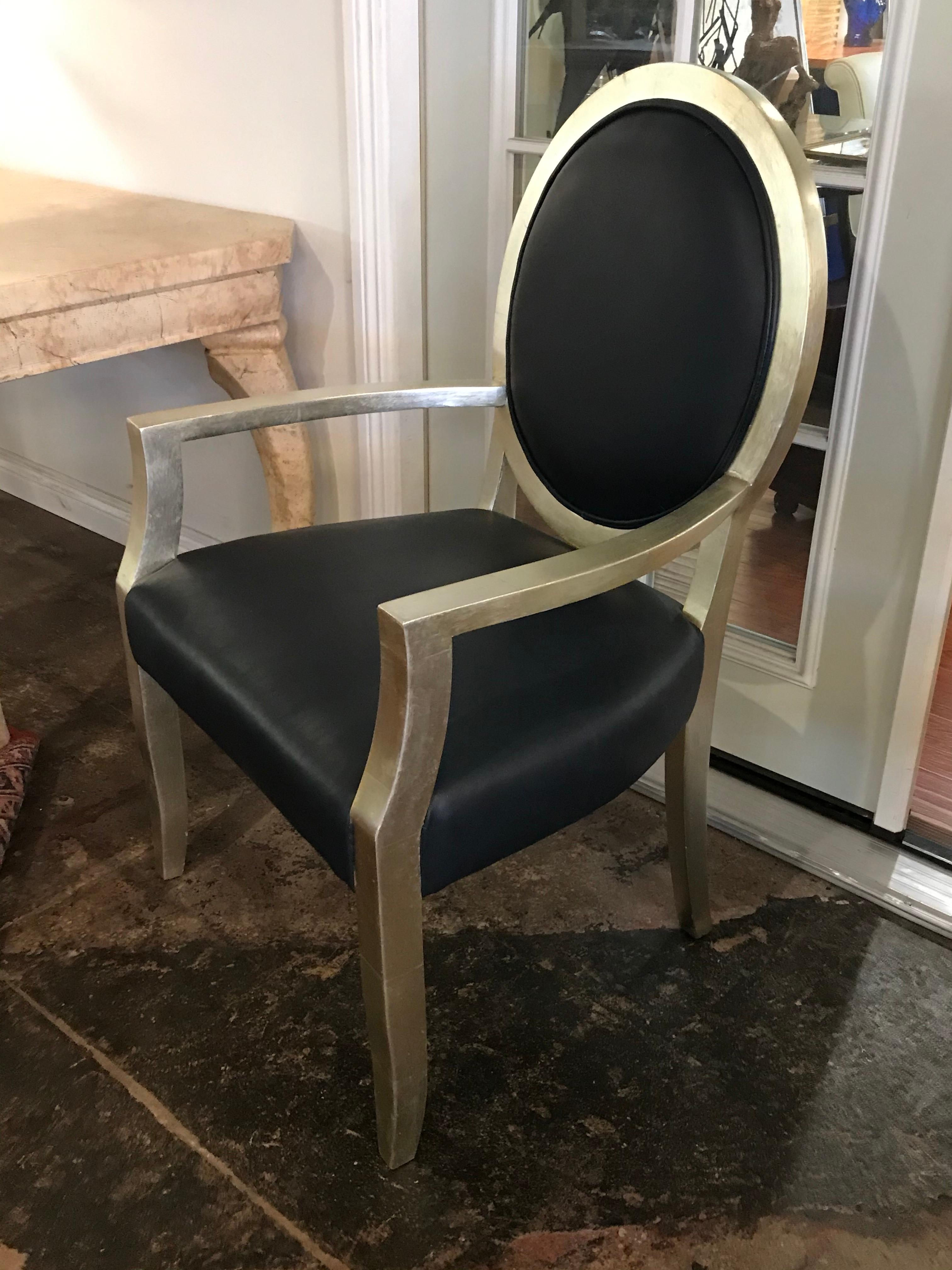 Hollywood Regency Pair of Silver Leaf Chairs Att. to John Hutton for Donghia