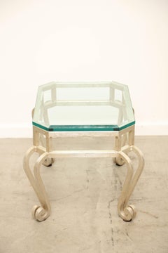 Pair of Silver Leaf Low Tables with Beveled Glass Tops, Late 20th Century