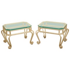 Pair of Silver Leaf Low Tables with Beveled Glass Tops, Late 20th Century
