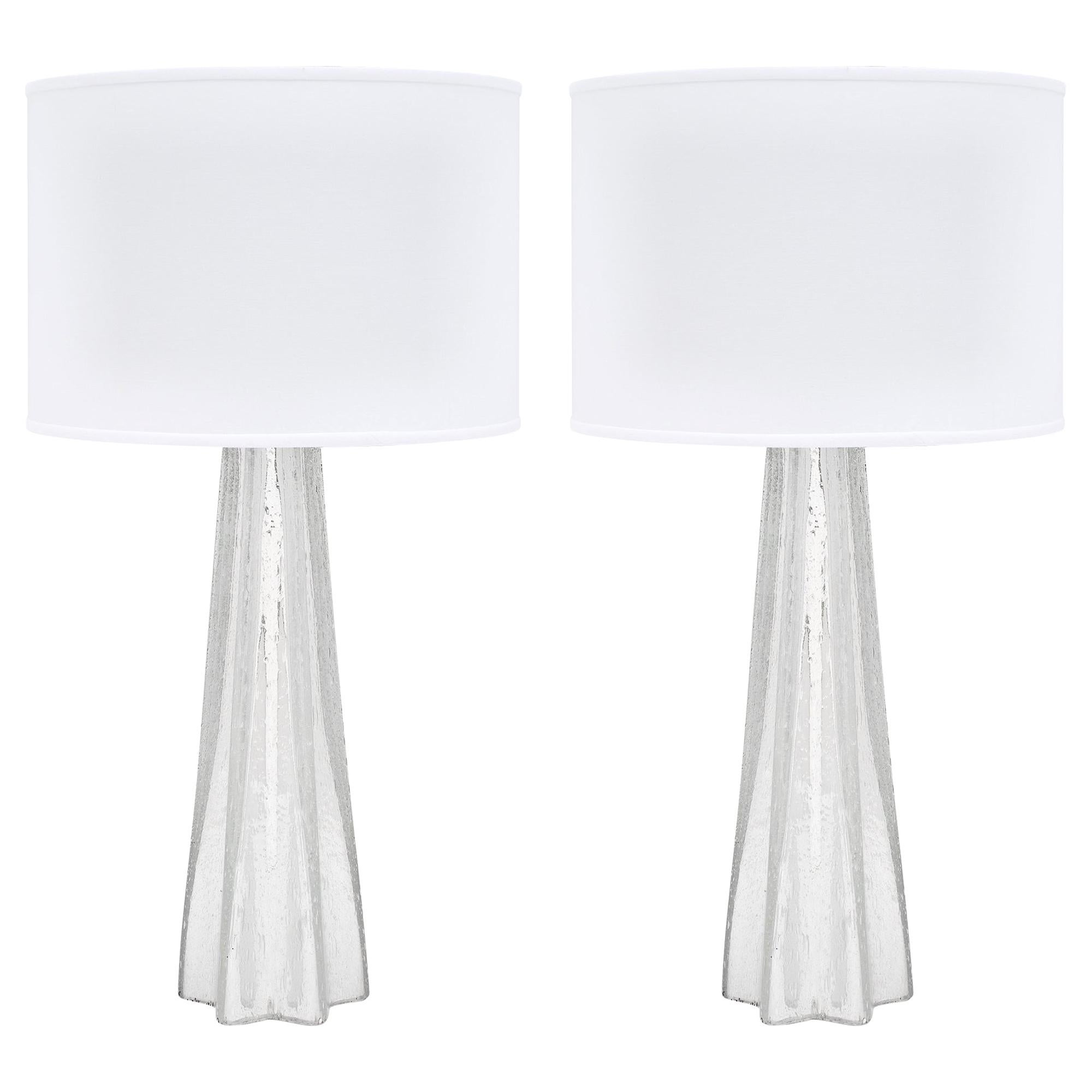 Pair of Silver Leaf Murano "Pulegoso" Glass Lamps