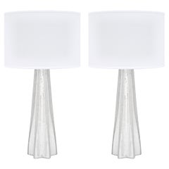 Pair of Silver Leaf Murano "Pulegoso" Glass Lamps