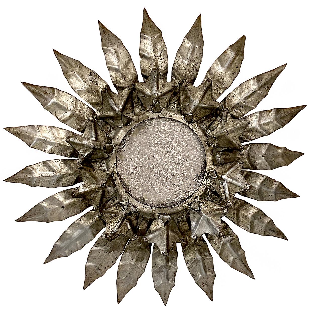 Italian Pair of Silver Leaf Sunburst Light Fixtures, Sold Individually For Sale