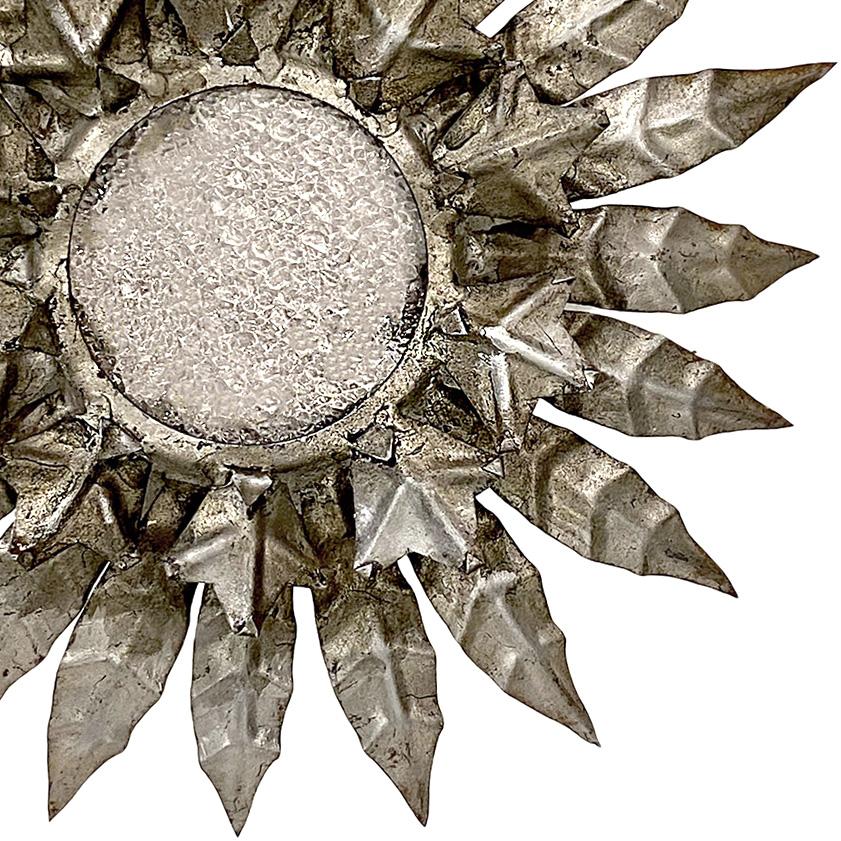 Pair of Silver Leaf Sunburst Light Fixtures, Sold Individually In Good Condition For Sale In New York, NY