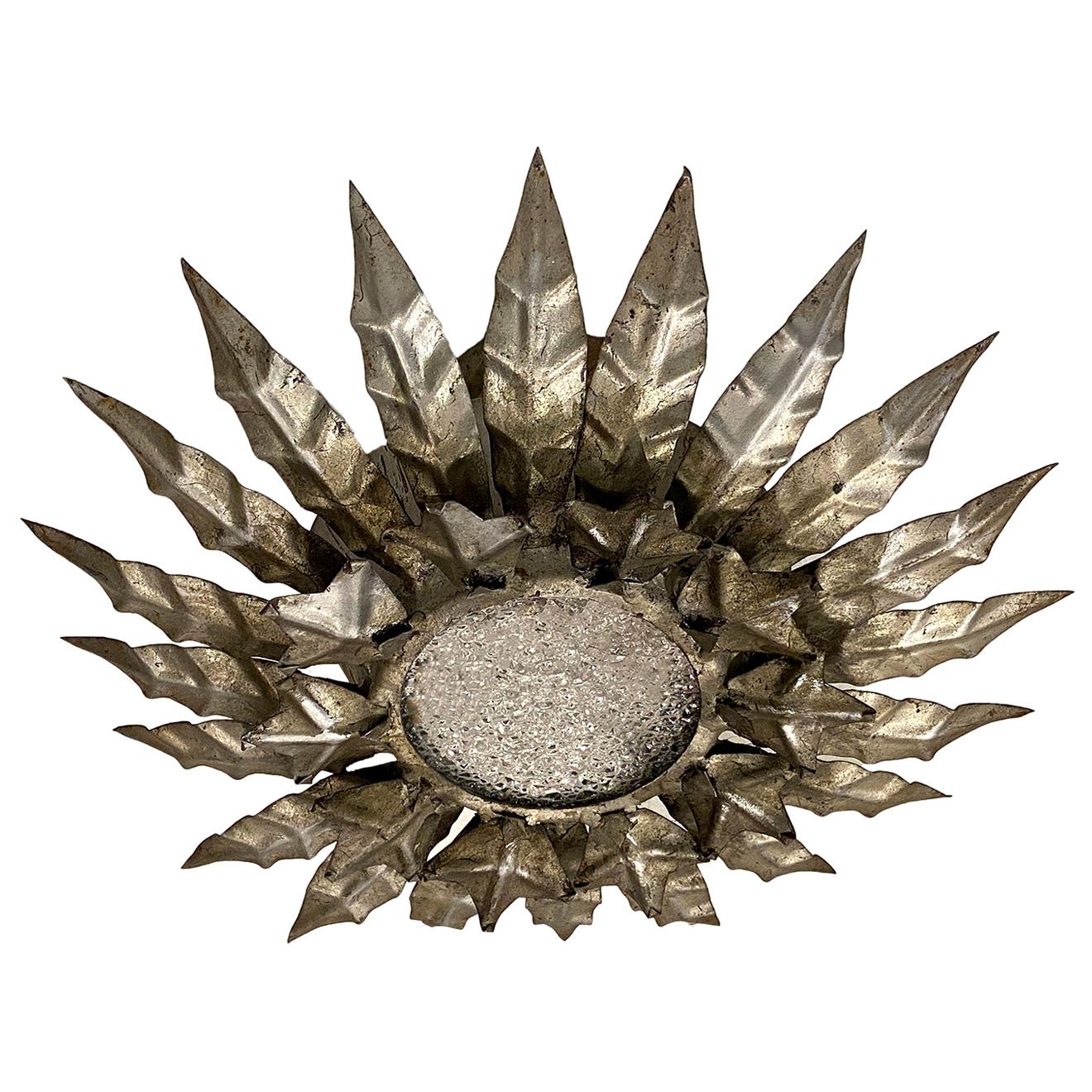 Pair of Silver Leaf Sunburst Light Fixtures, Sold Individually