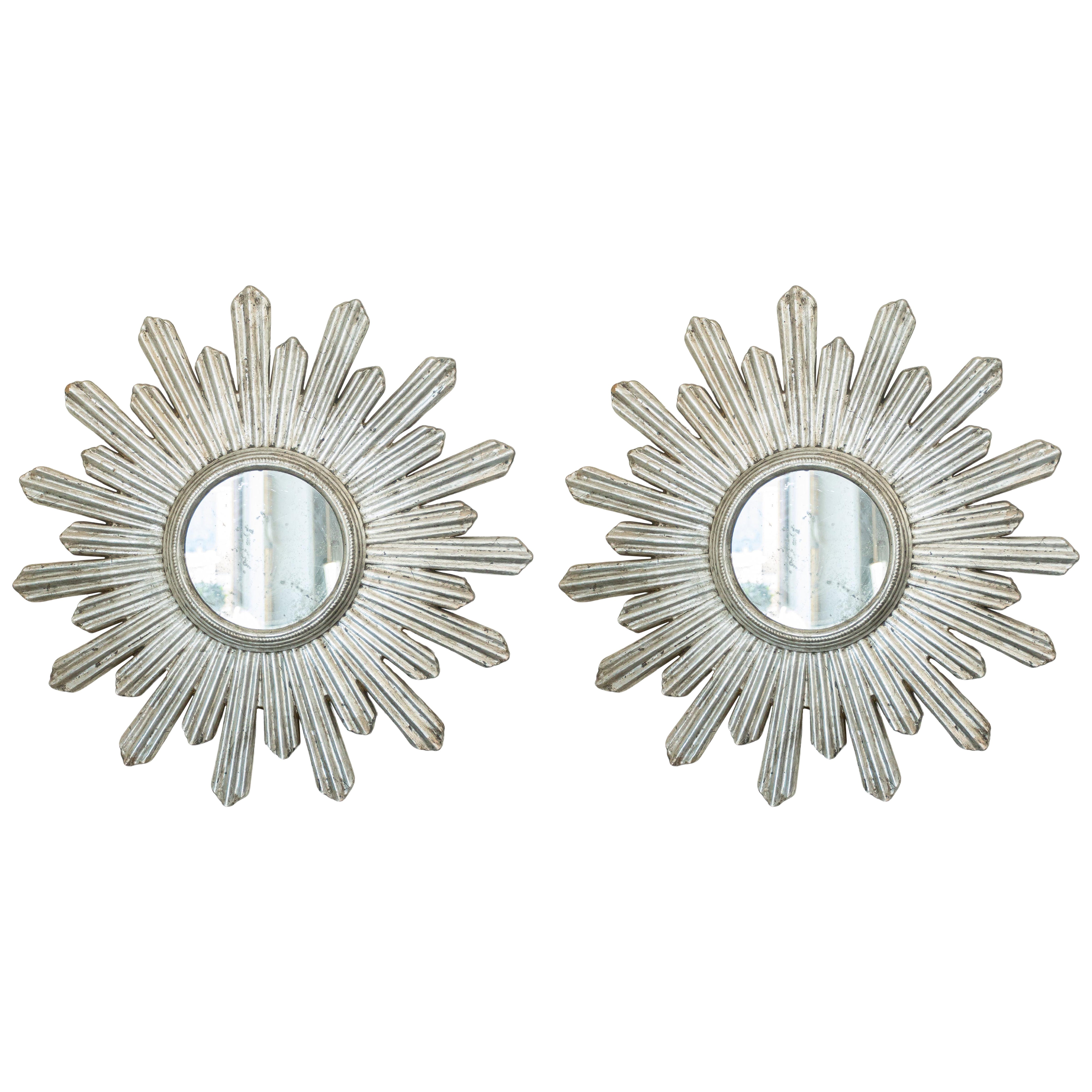 Pair of Silver Leaf Sunburst Mirrors
