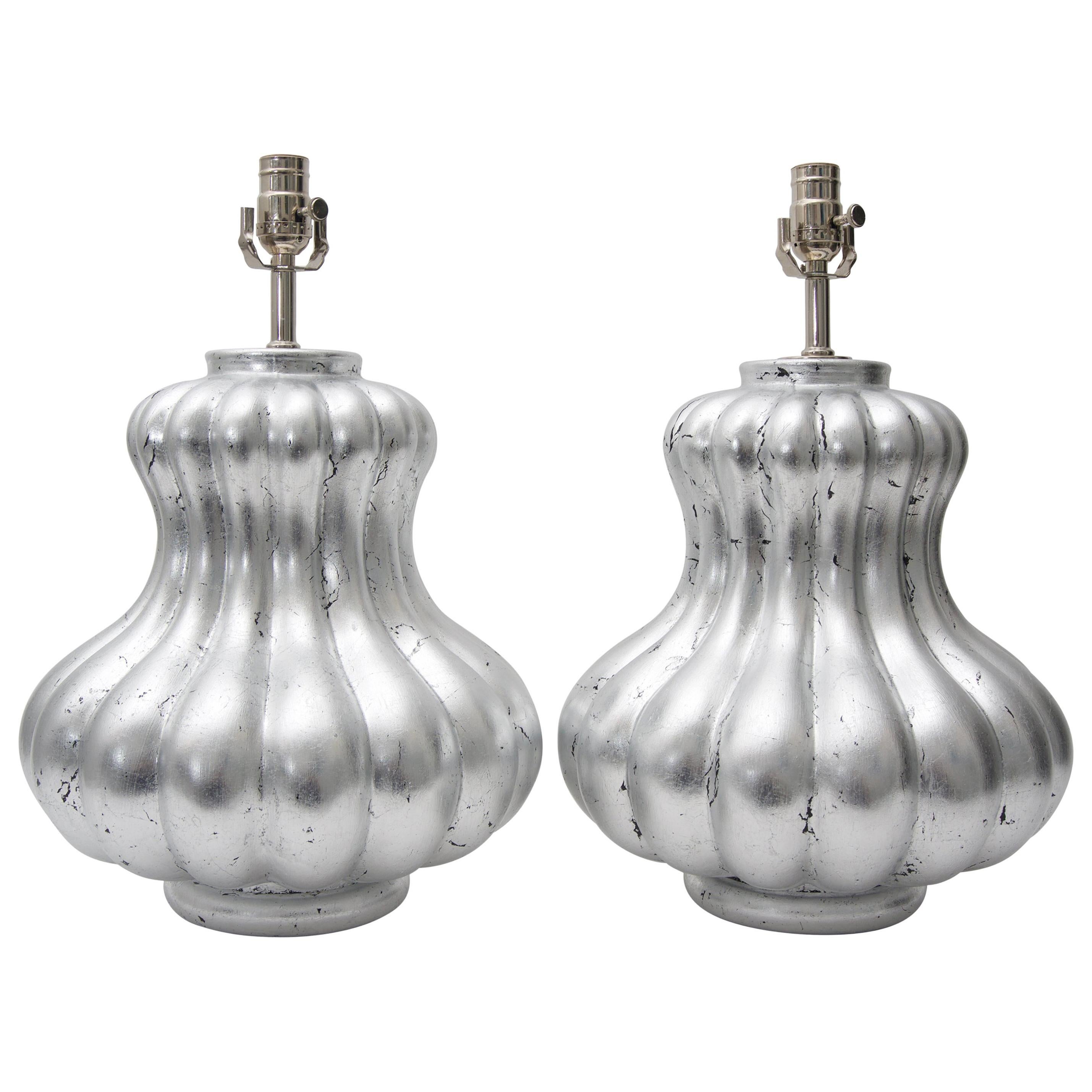 Paar Blatt-Silber-Tischlampen