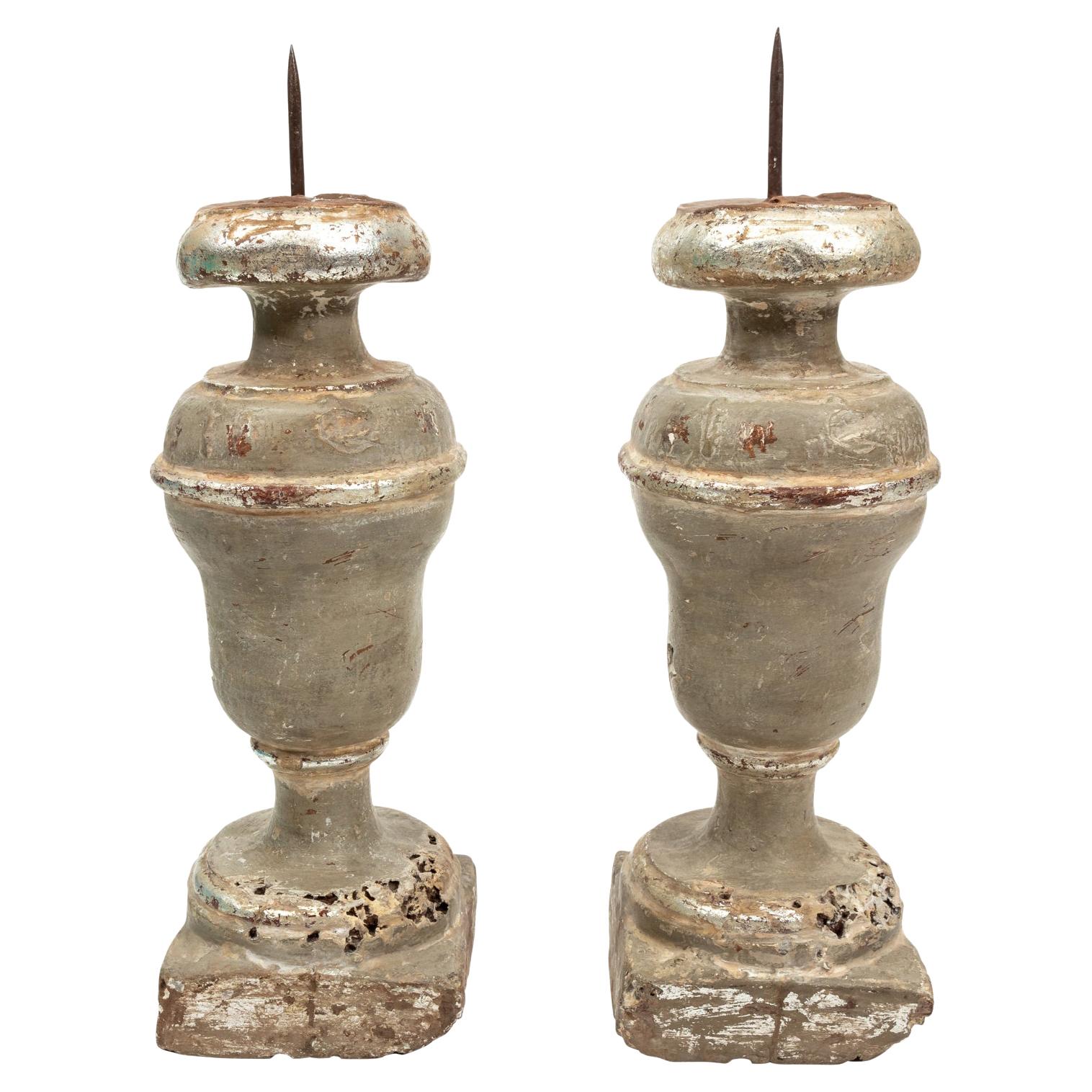 Pair of Silver Leaf Wax Candle Holders