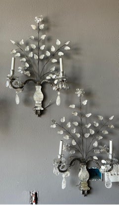 Pair of “Silver leafed” Rock Crystal Vase Shaped Sconces