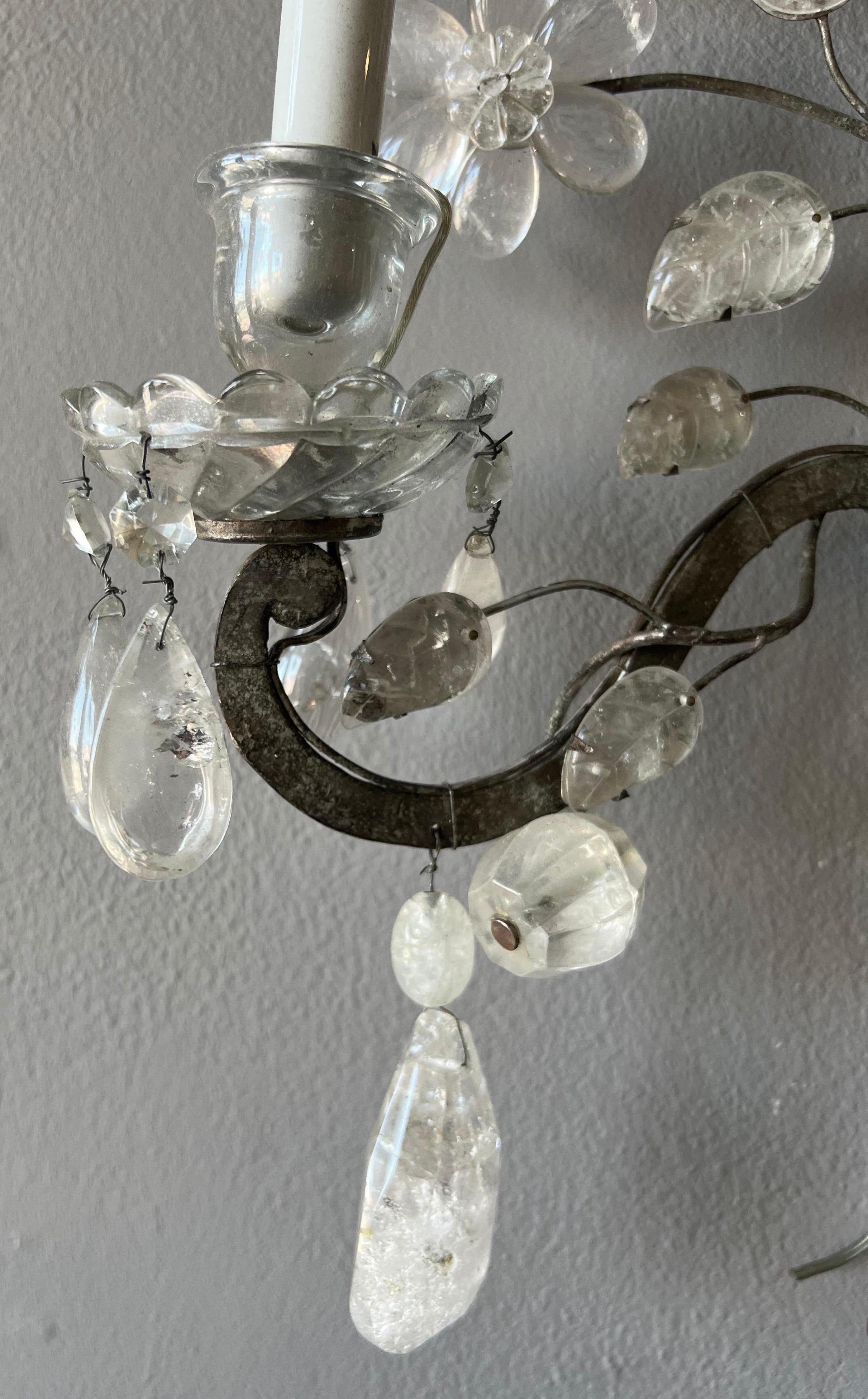 20th Century Pair of “Silver leafed” Rock Crystal Vase Shaped Sconces For Sale