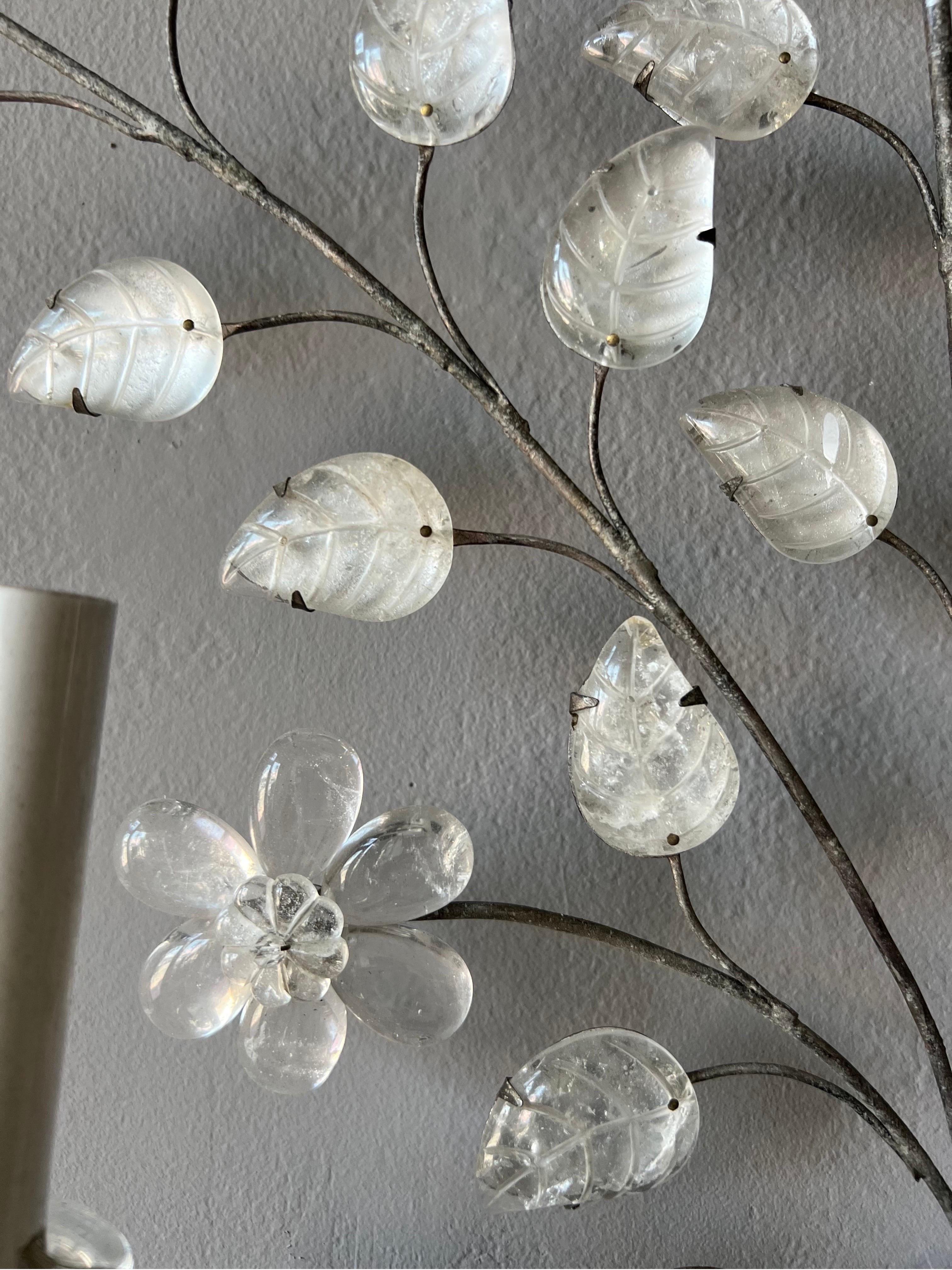 Pair of “Silver leafed” Rock Crystal Vase Shaped Sconces For Sale 1