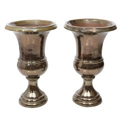 Pair of Silver Luster Glazed Terracotta Urns