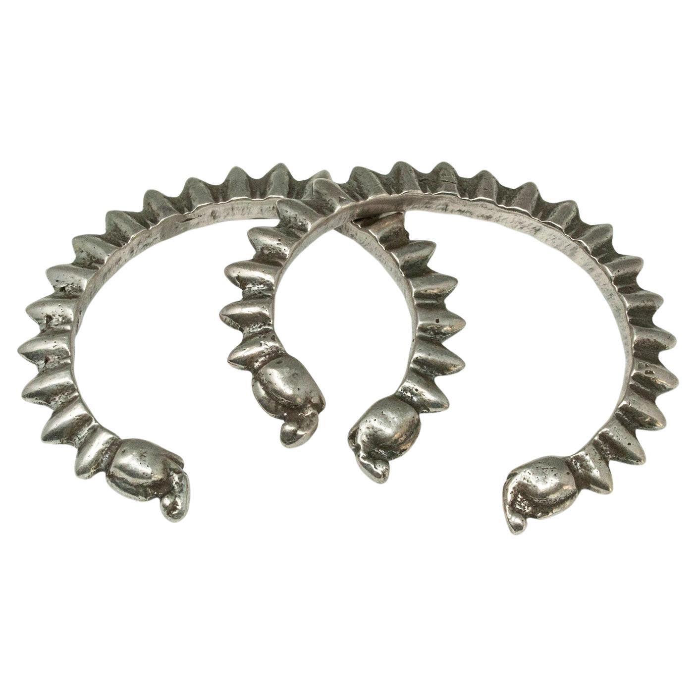 Pair of Silver Makara Cuff Bracelets, Rajasthan, India