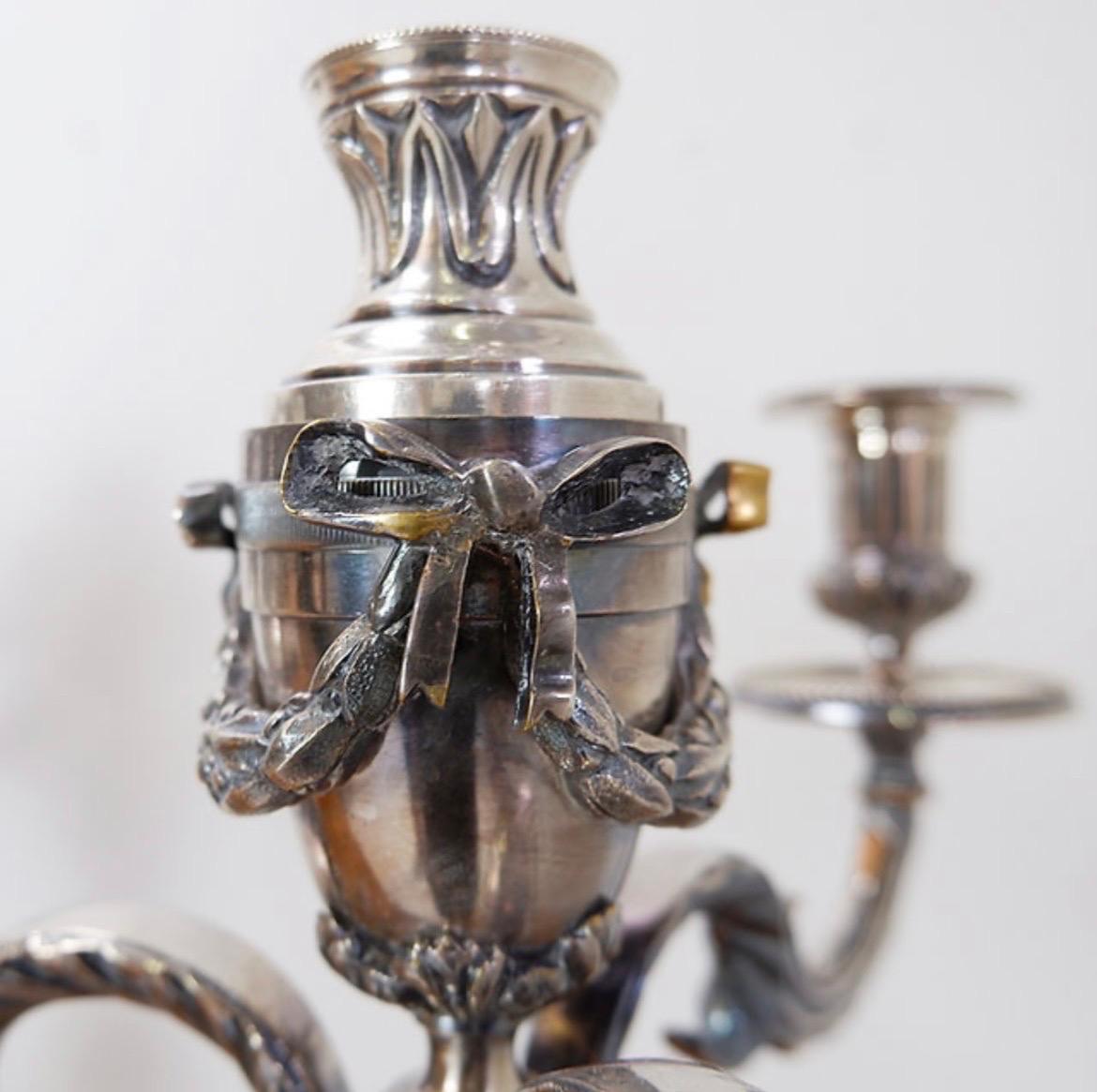 Pair of silver metal Candlesticks 3 branches / 4 fires 5