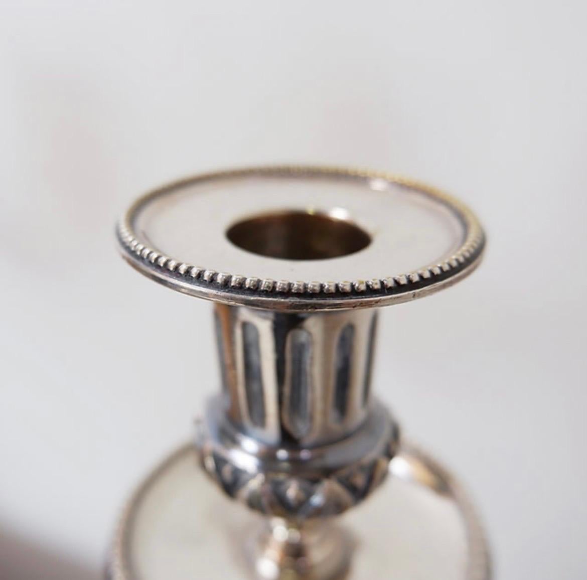 French Pair of silver metal Candlesticks 3 branches / 4 fires