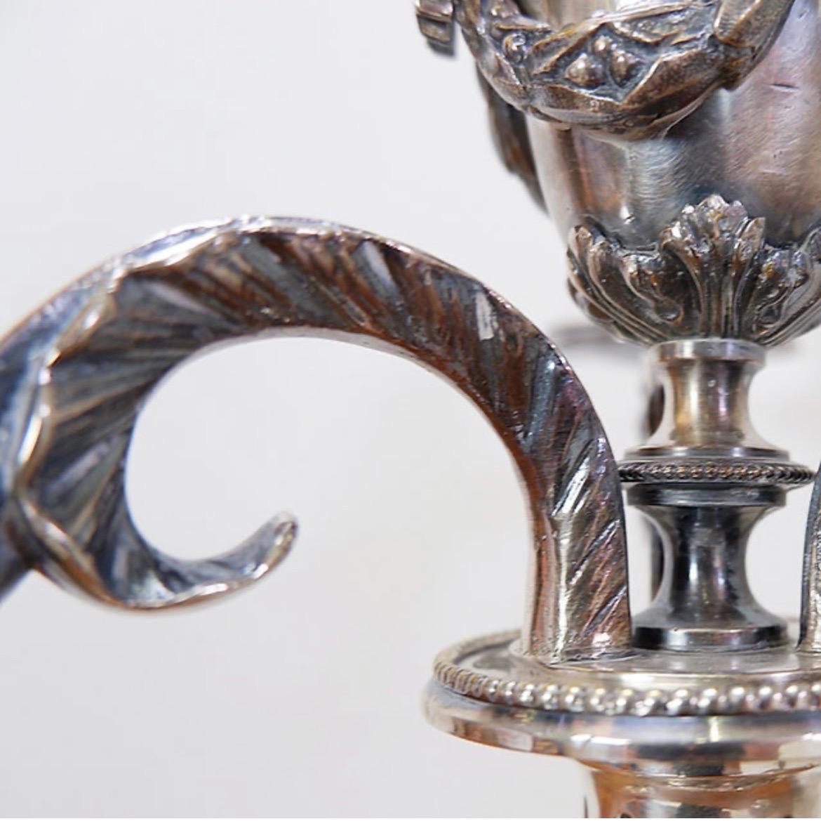 Late 20th Century Pair of silver metal Candlesticks 3 branches / 4 fires