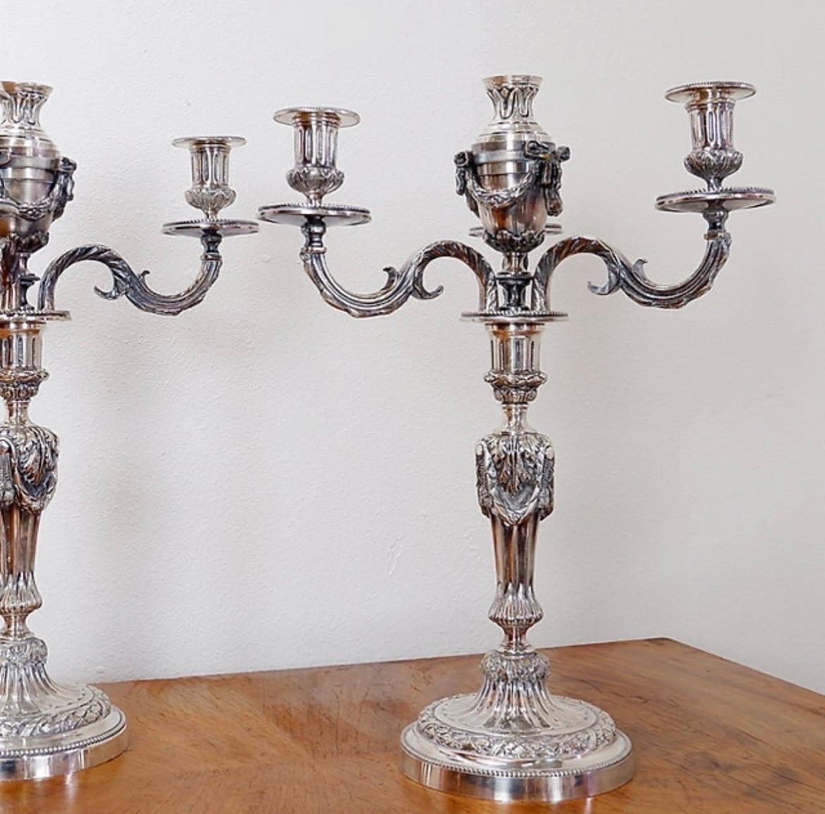 Pair of silver metal Candlesticks 3 branches / 4 fires 1
