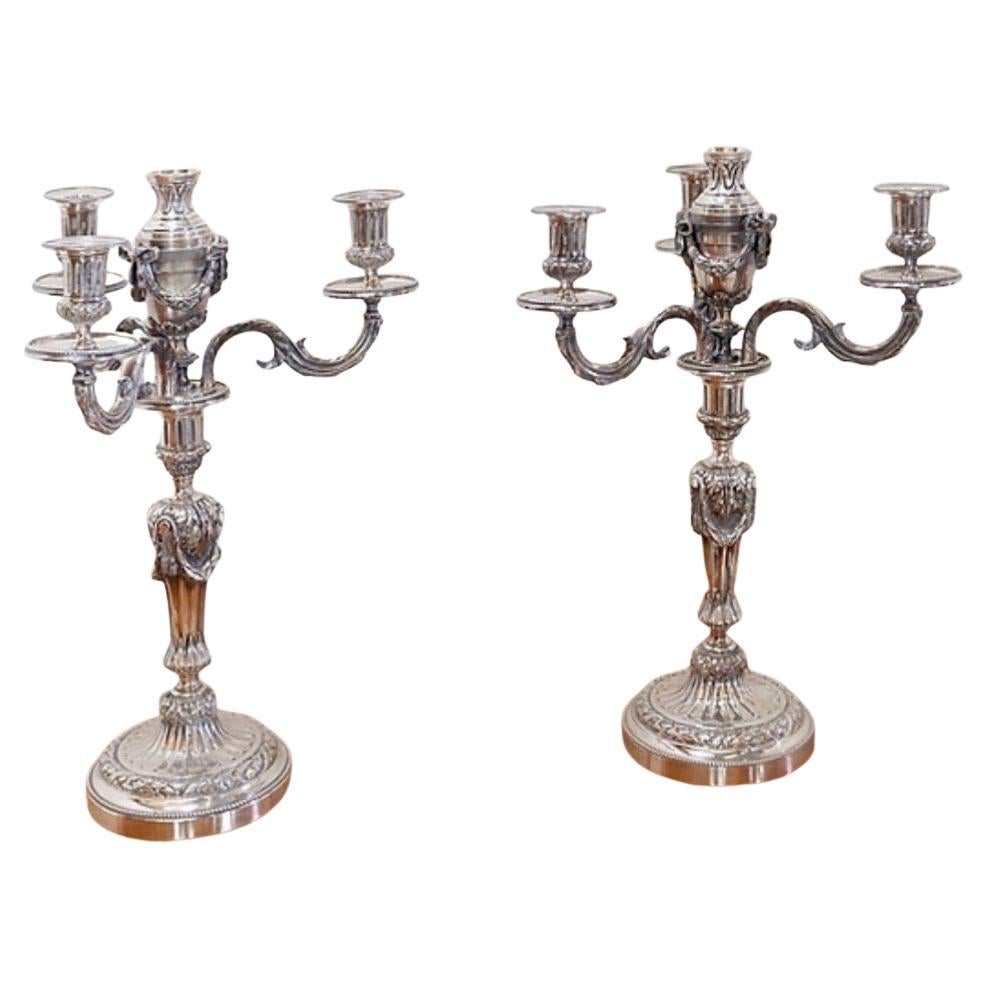 Pair of silver metal Candlesticks 3 branches / 4 fires
