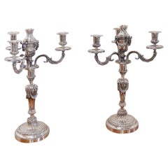 Pair of silver metal Candlesticks 3 branches / 4 fires