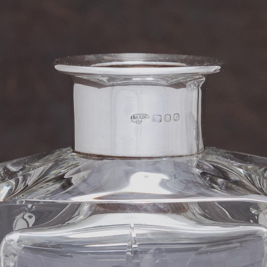 Mid-20th Century Pair of Silver Mounted Cut Glass Spirit Decanters, Hallmarked London 1966