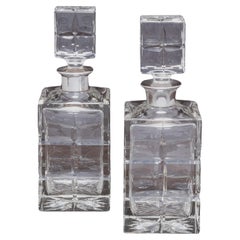 Pair of Silver Mounted Cut Glass Spirit Decanters, Hallmarked London 1966