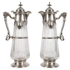 Pair of Silver-Mounted Glass Carafes, Belgium, End of 19th Century
