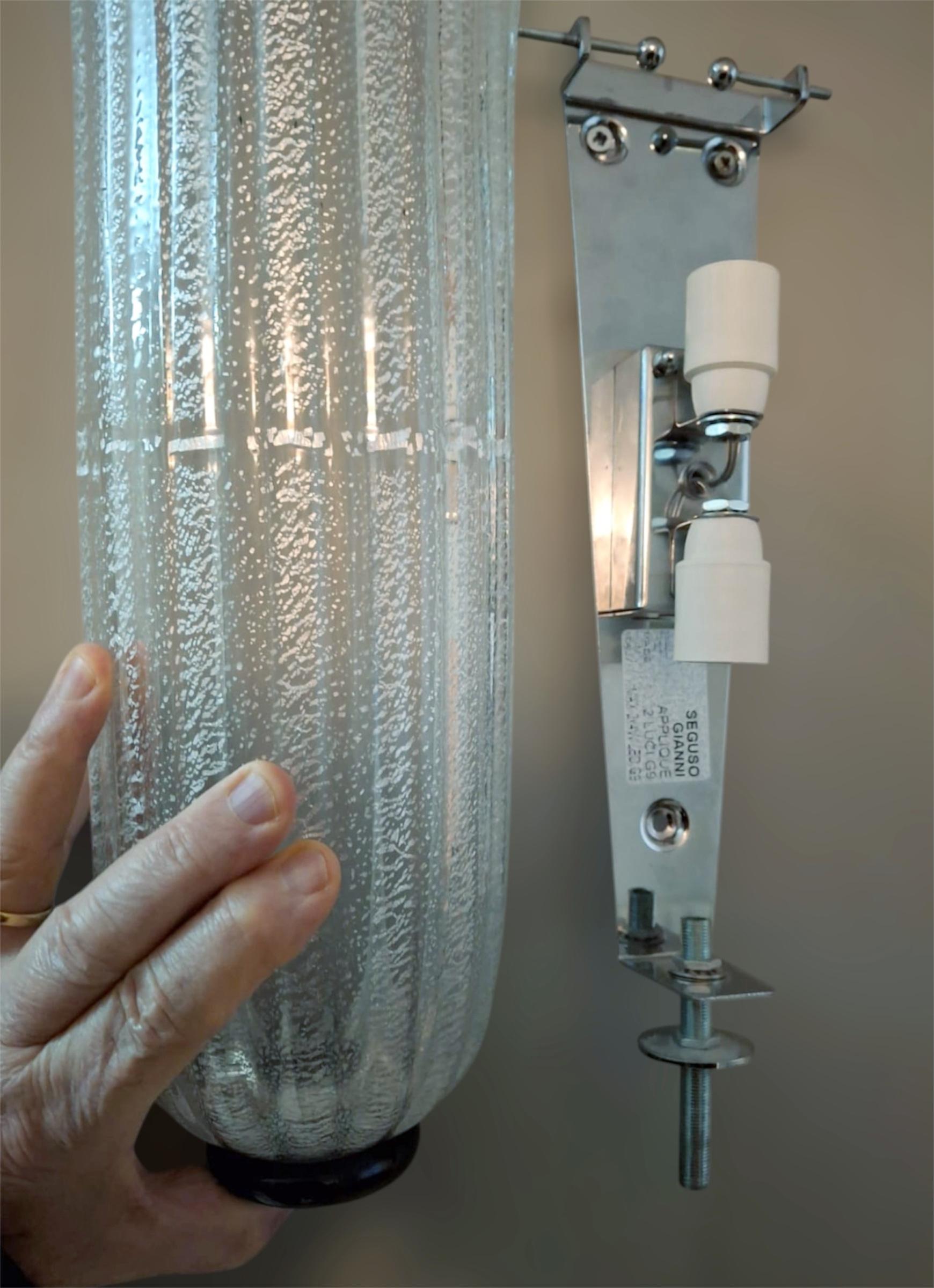 Paar silberne Murano-Wandleuchter von Seguso im Angebot 4