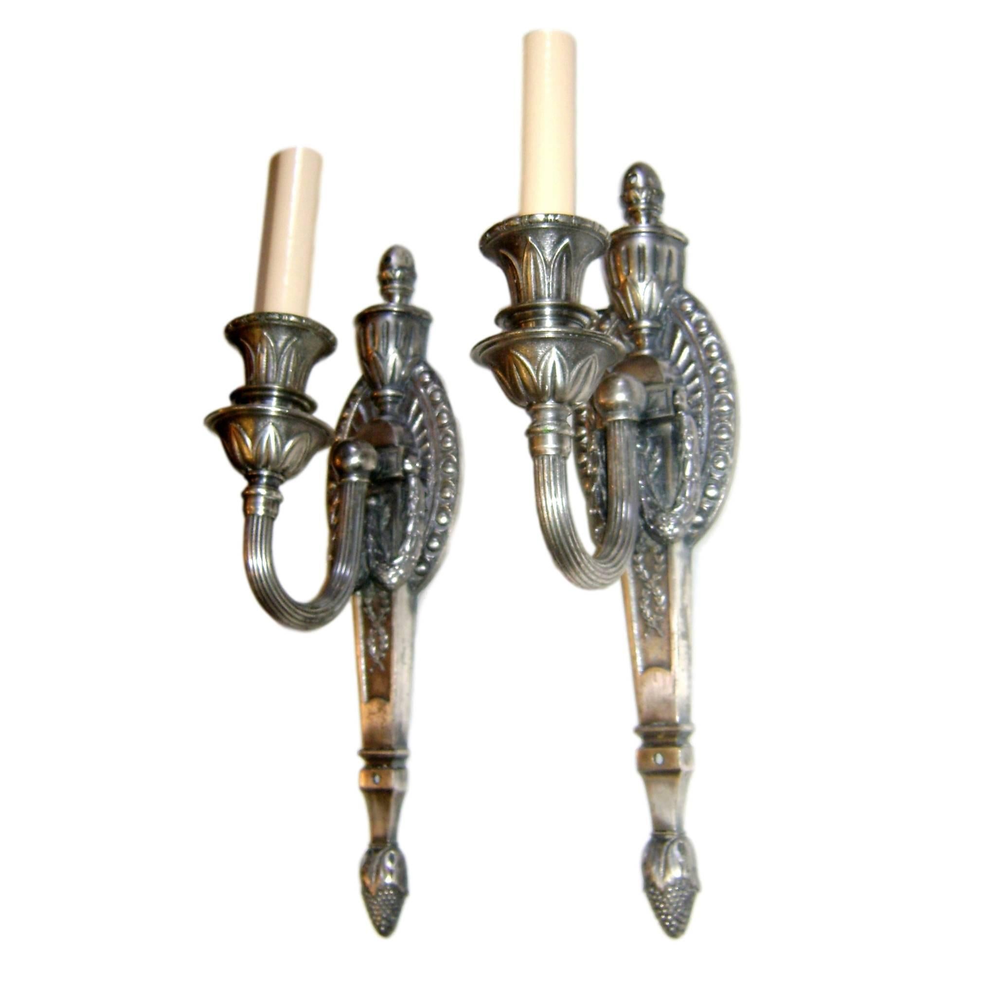 Pair of Silver Neoclassic Style Sconces For Sale