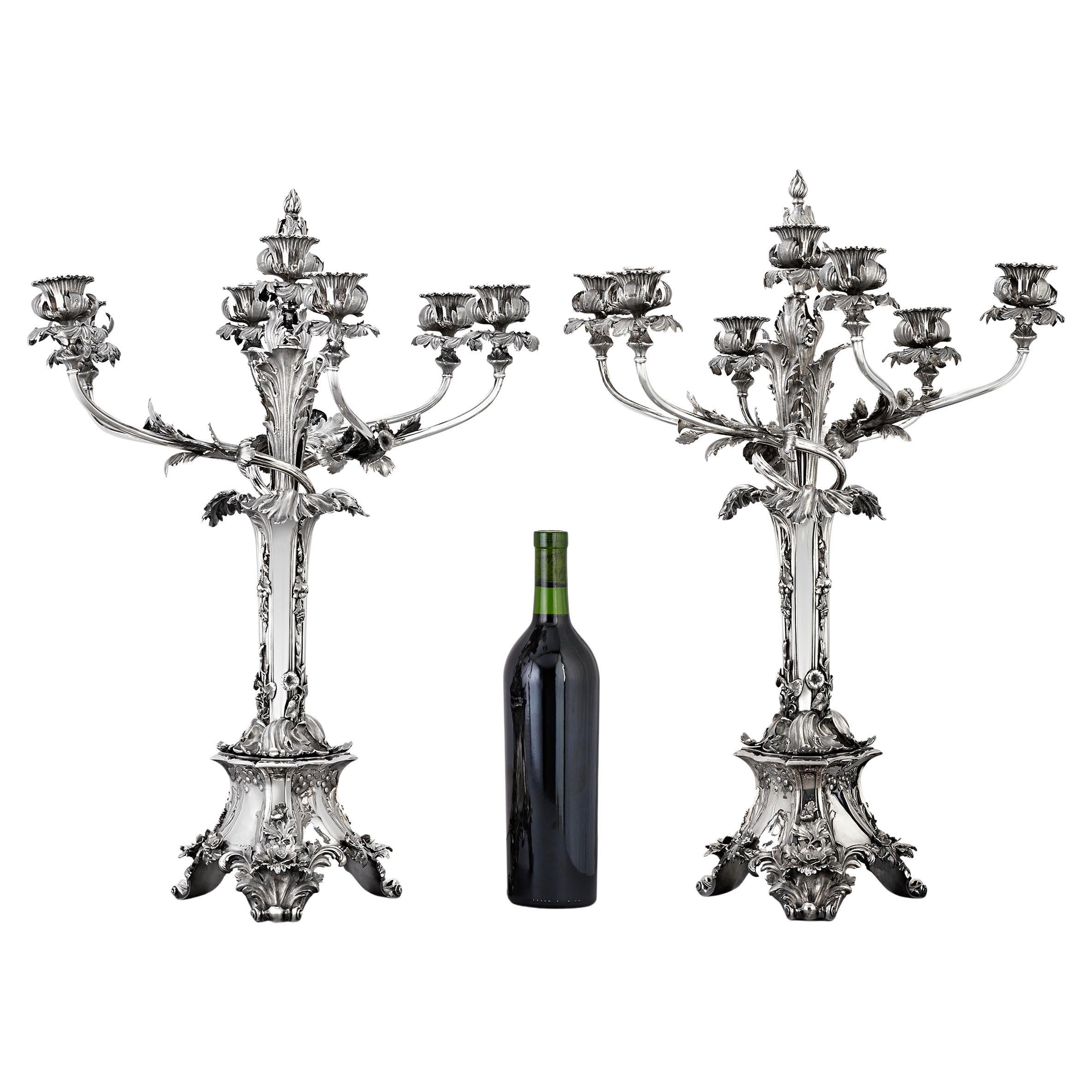 Pair of Silver Neoclassical Candelabra by Robinson, Edkins & Aston