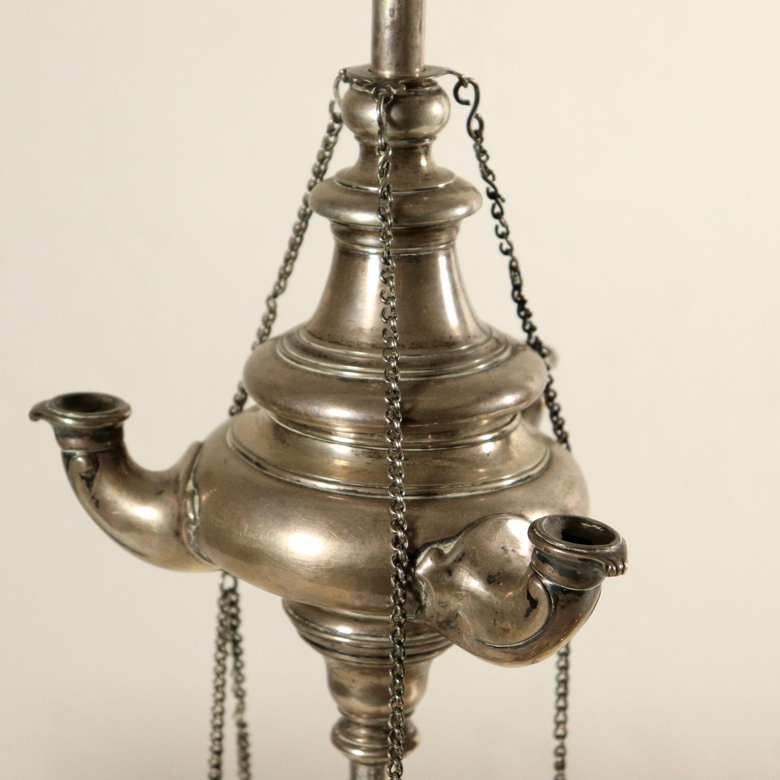 Baroque Pair of Silver Oil Lamps, Italy, 18th Century