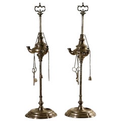 Antique Pair of Silver Oil Lamps, Italy, 18th Century