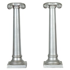 Pair of Silver over Bronze Column Candlesticks with Large Ionic Capitals