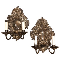 Pair of Silver Paul Ferrante Wall Sconces, Double Arm George II Style